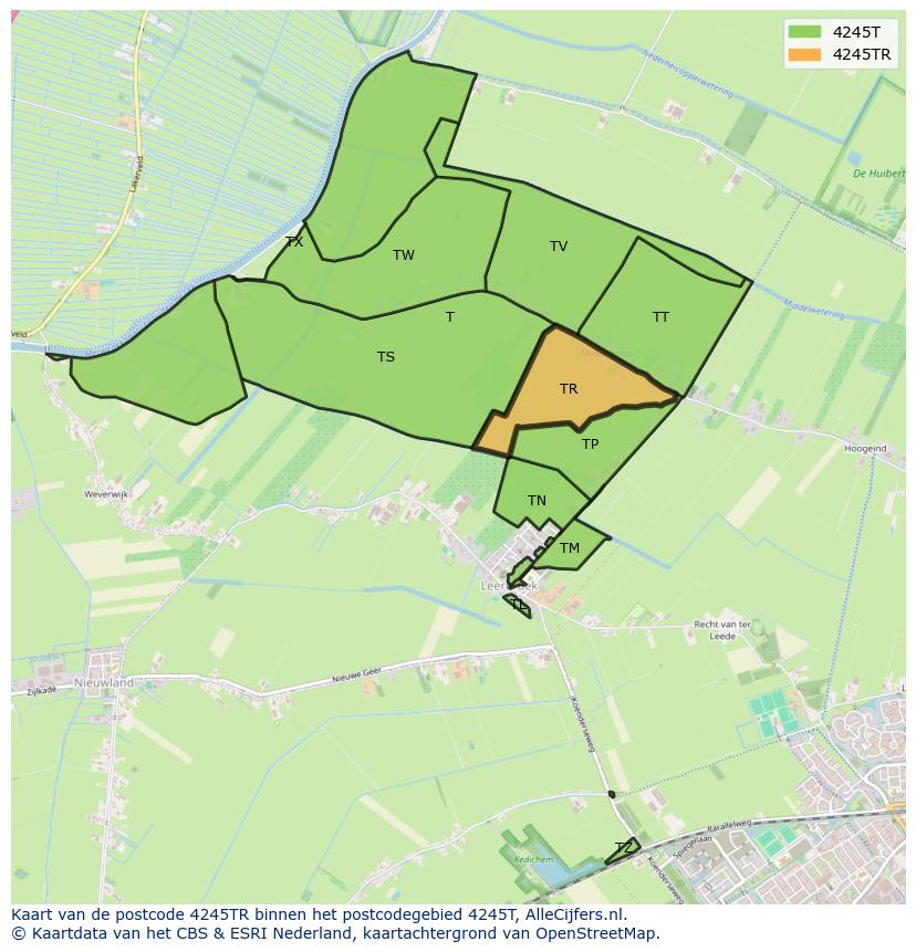Afbeelding van het postcodegebied 4245 TR op de kaart.