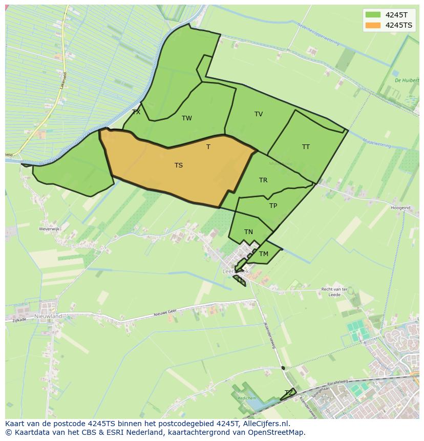 Afbeelding van het postcodegebied 4245 TS op de kaart.