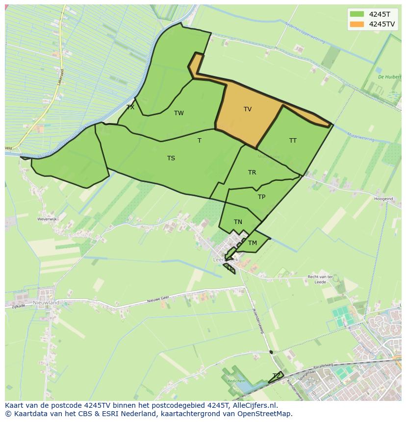 Afbeelding van het postcodegebied 4245 TV op de kaart.