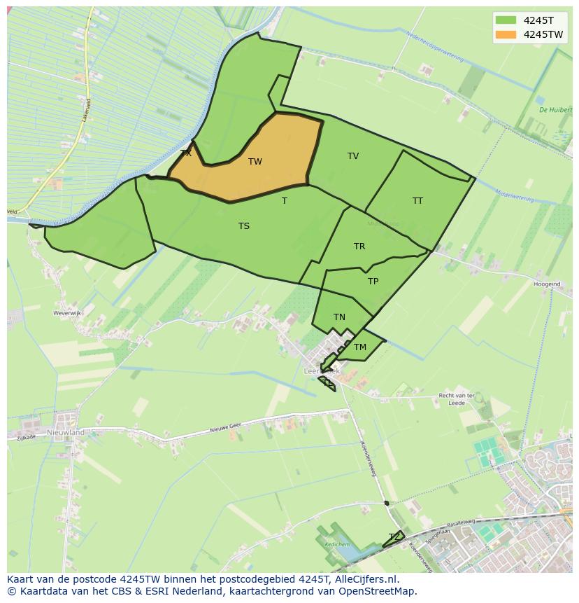 Afbeelding van het postcodegebied 4245 TW op de kaart.