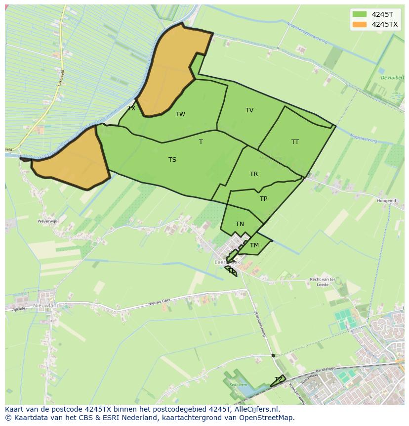 Afbeelding van het postcodegebied 4245 TX op de kaart.