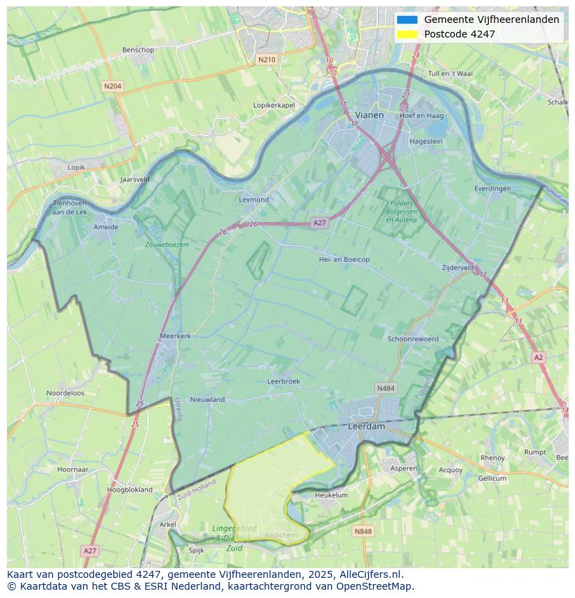 Afbeelding van het postcodegebied 4247 op de kaart.