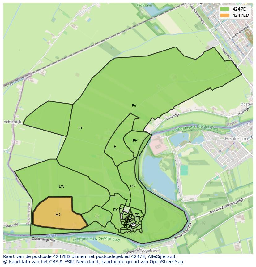 Afbeelding van het postcodegebied 4247 ED op de kaart.