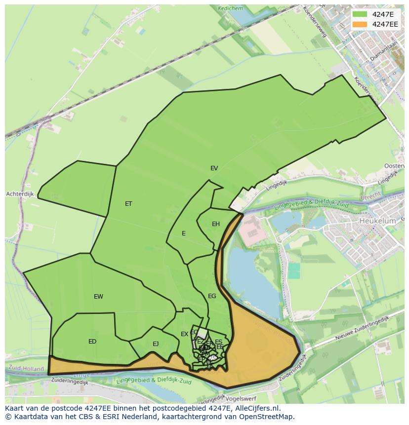 Afbeelding van het postcodegebied 4247 EE op de kaart.