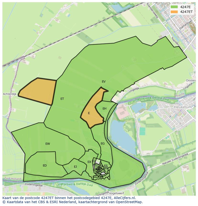 Afbeelding van het postcodegebied 4247 ET op de kaart.