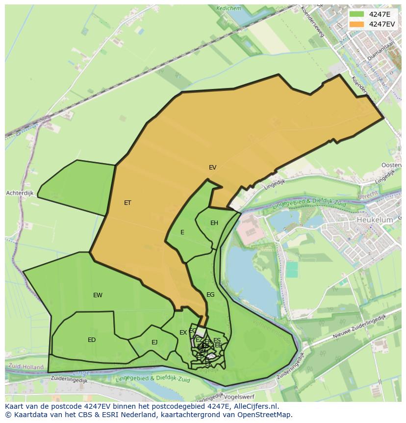 Afbeelding van het postcodegebied 4247 EV op de kaart.