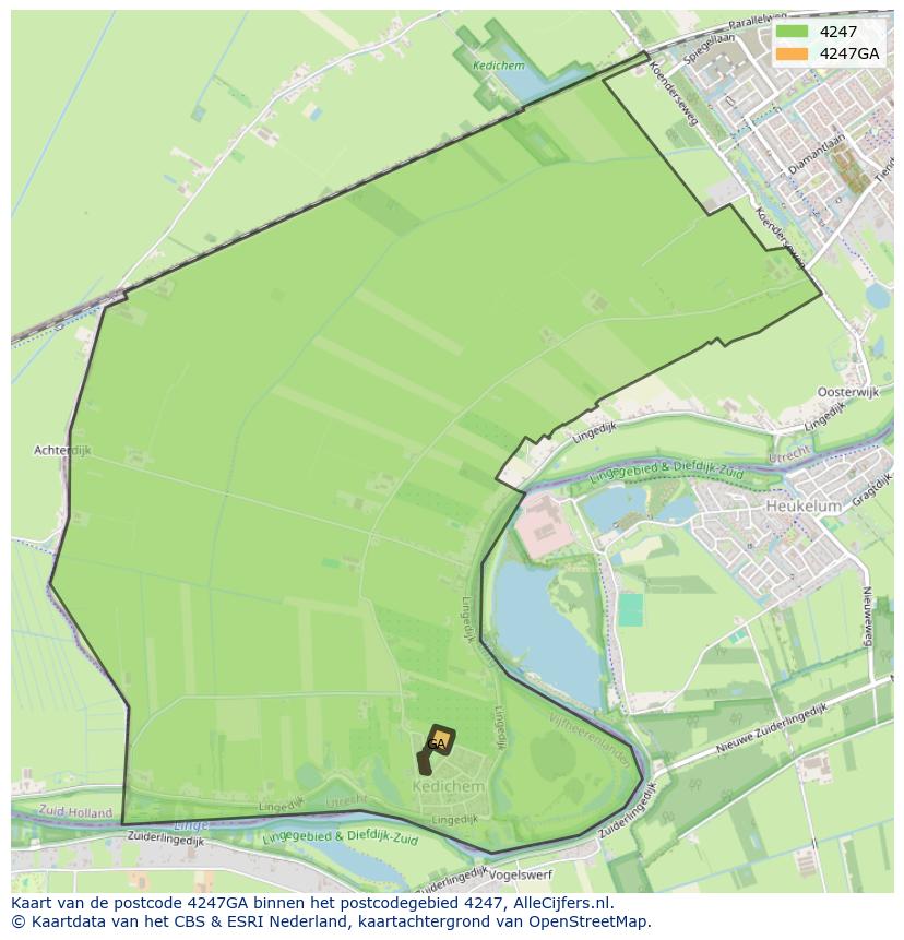Afbeelding van het postcodegebied 4247 GA op de kaart.