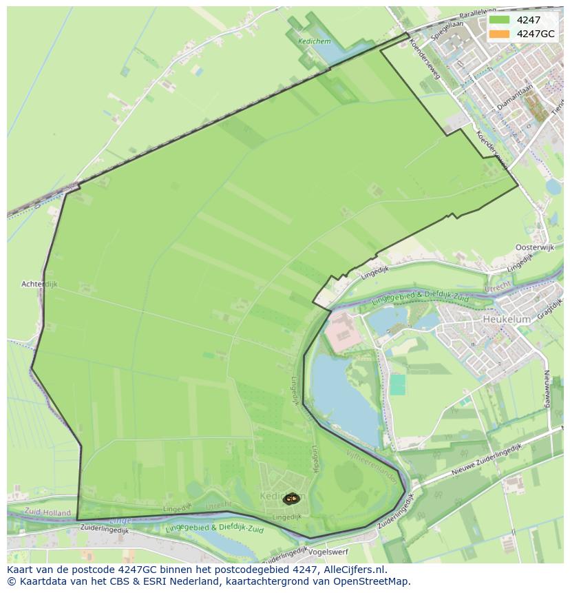 Afbeelding van het postcodegebied 4247 GC op de kaart.