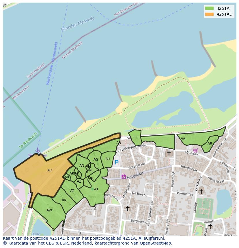 Afbeelding van het postcodegebied 4251 AD op de kaart.