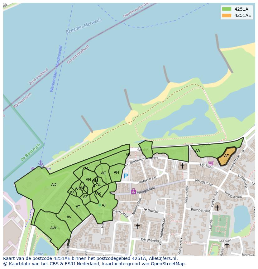 Afbeelding van het postcodegebied 4251 AE op de kaart.