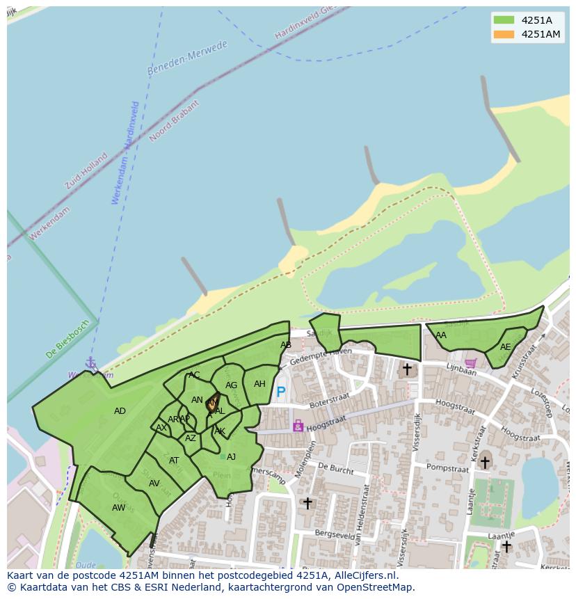 Afbeelding van het postcodegebied 4251 AM op de kaart.