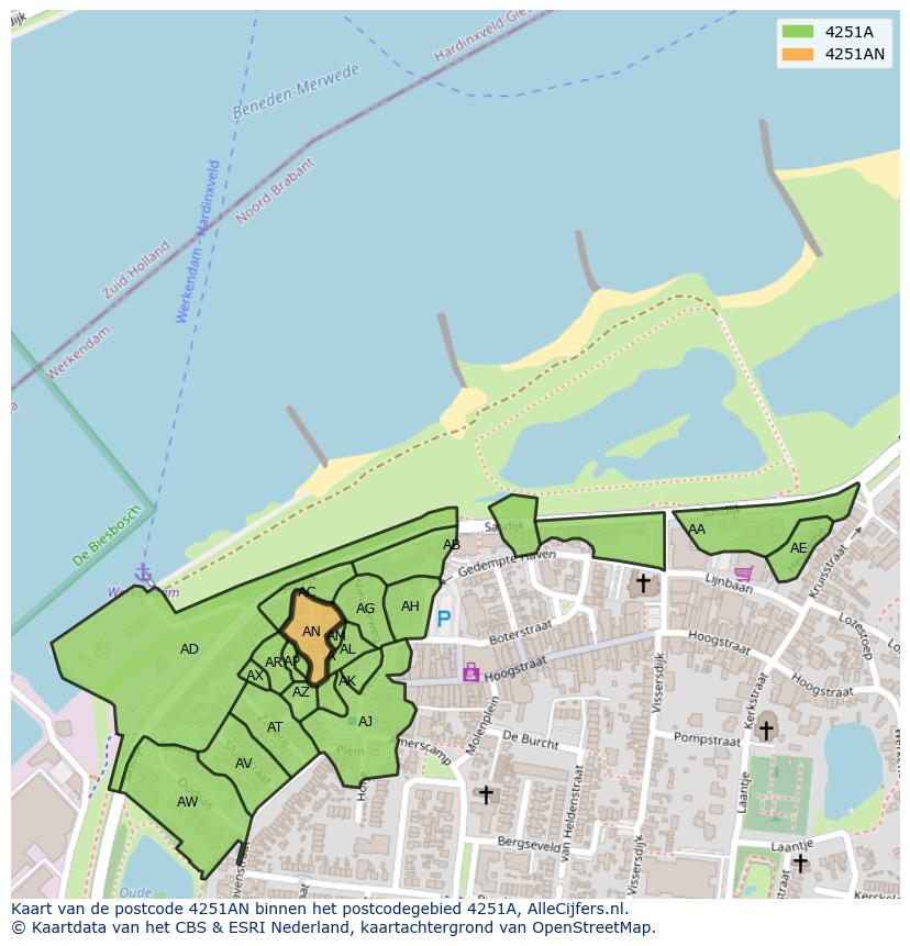 Afbeelding van het postcodegebied 4251 AN op de kaart.