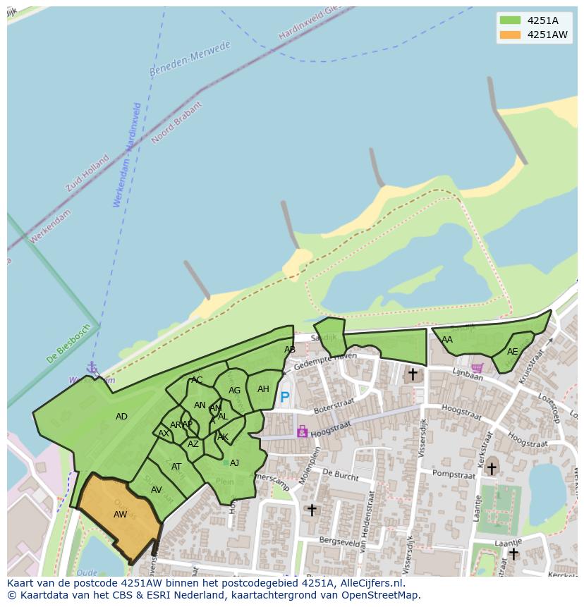 Afbeelding van het postcodegebied 4251 AW op de kaart.