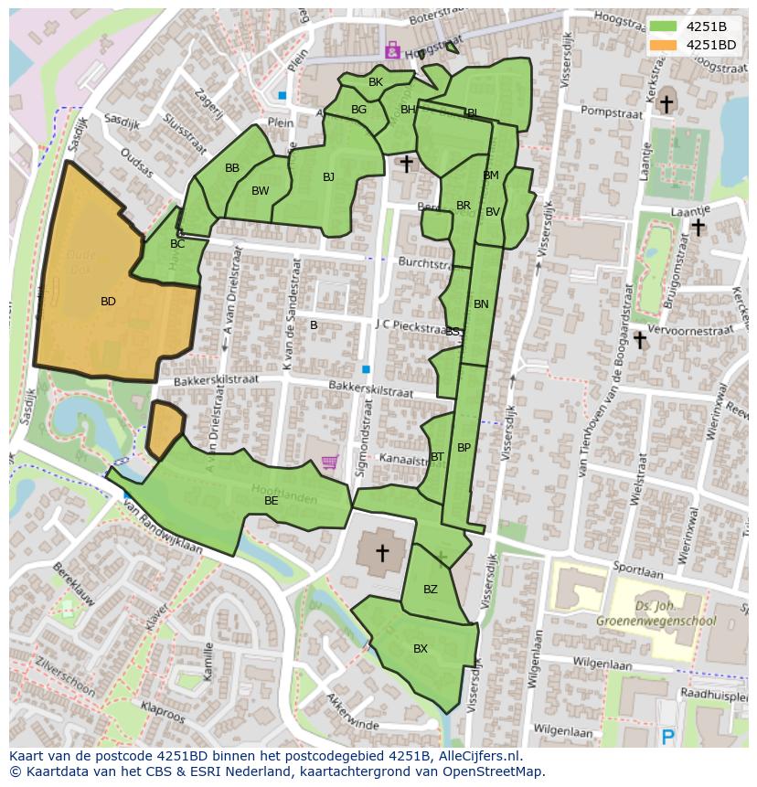 Afbeelding van het postcodegebied 4251 BD op de kaart.