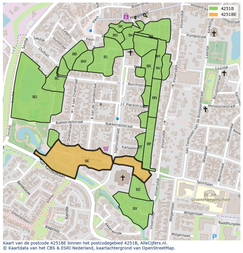 Afbeelding van het postcodegebied 4251 BE op de kaart.