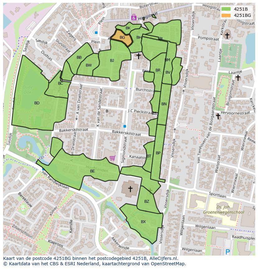 Afbeelding van het postcodegebied 4251 BG op de kaart.