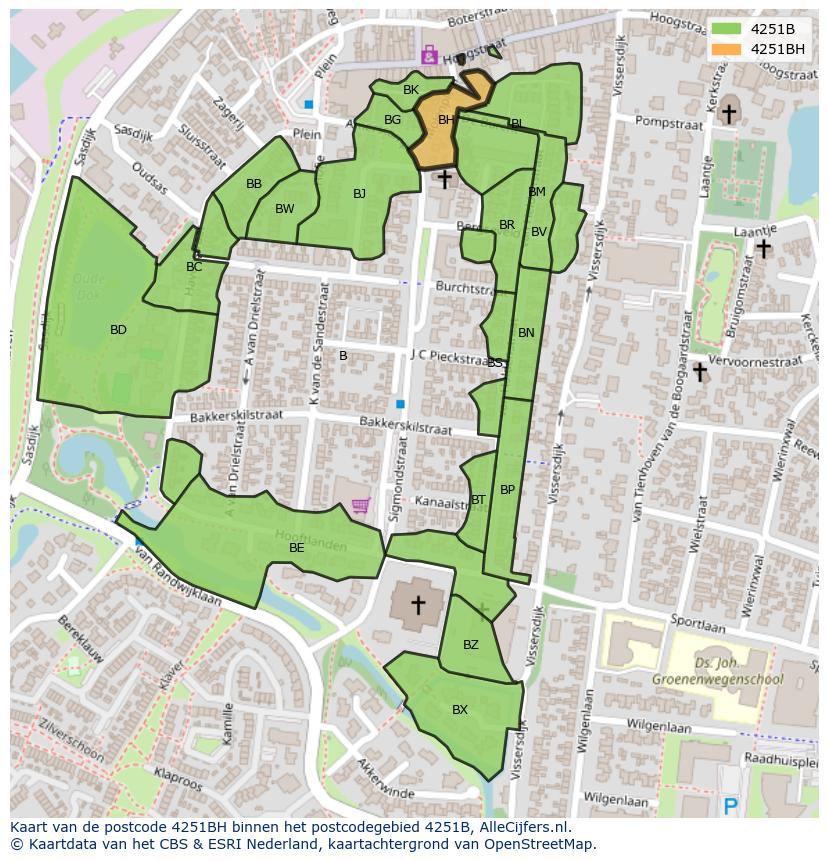 Afbeelding van het postcodegebied 4251 BH op de kaart.