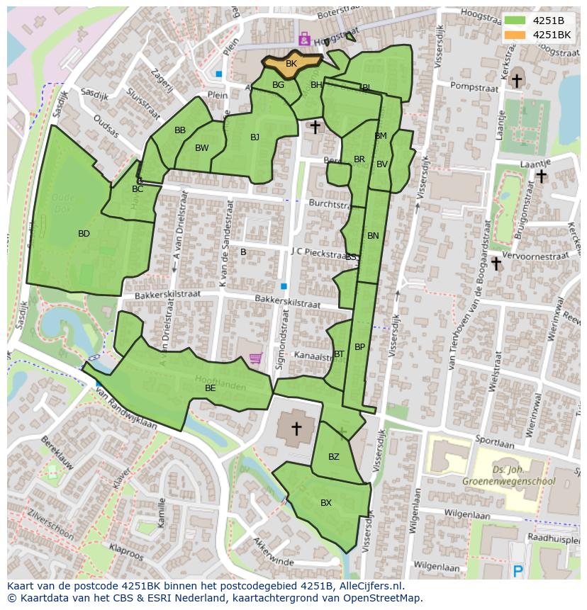 Afbeelding van het postcodegebied 4251 BK op de kaart.