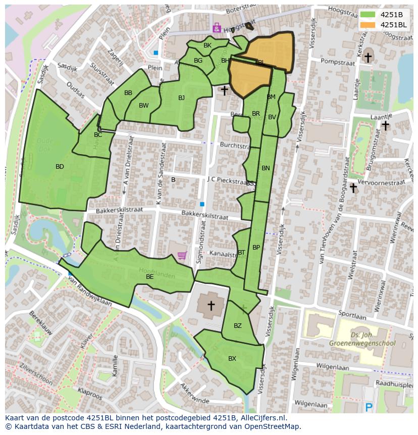 Afbeelding van het postcodegebied 4251 BL op de kaart.