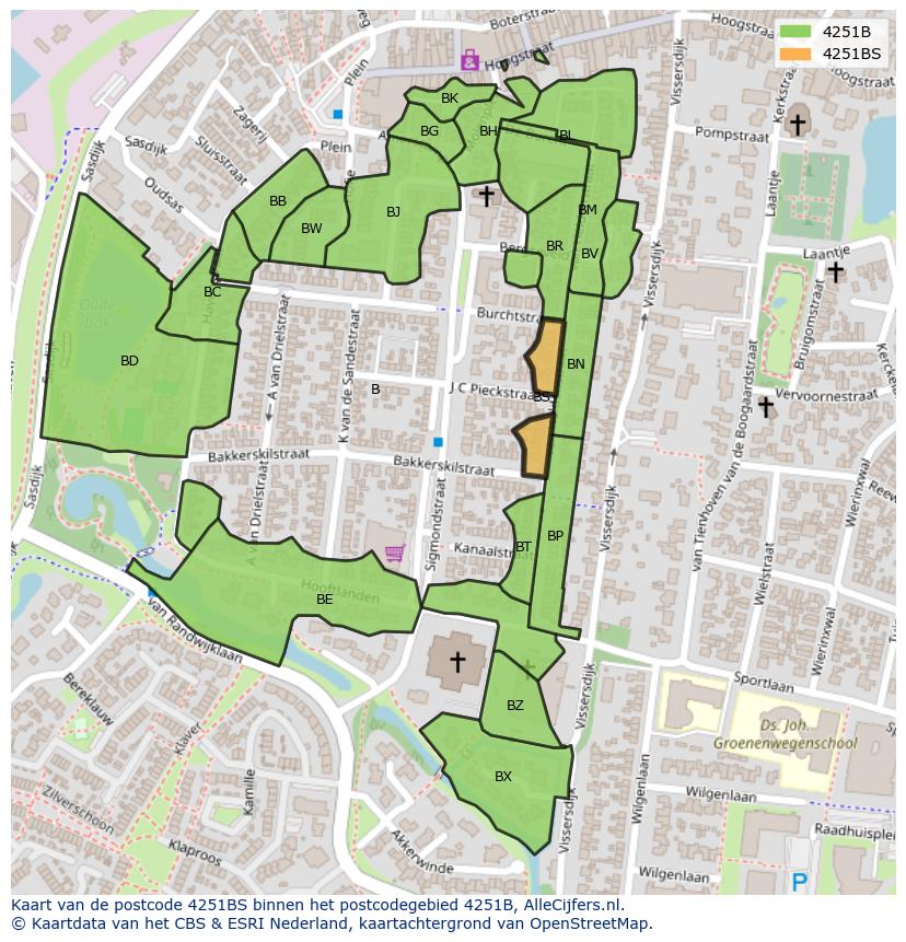Afbeelding van het postcodegebied 4251 BS op de kaart.
