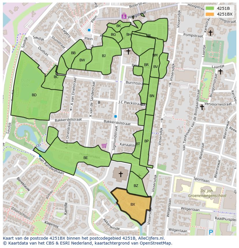 Afbeelding van het postcodegebied 4251 BX op de kaart.