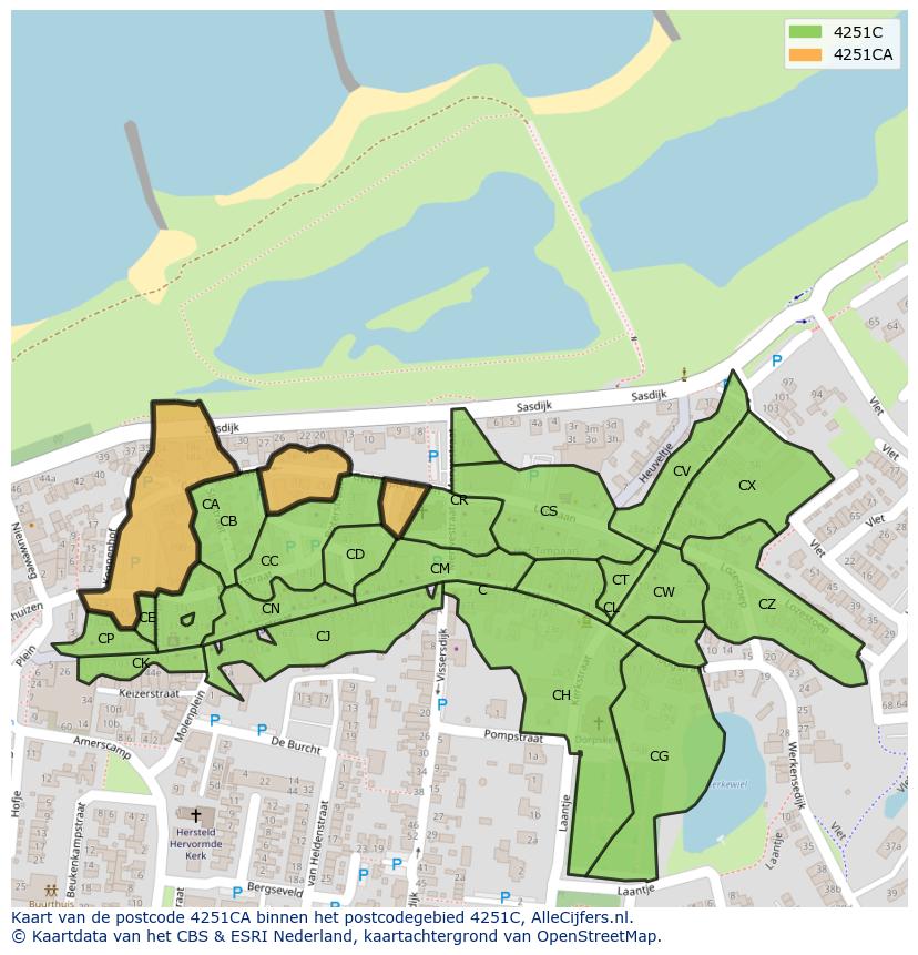 Afbeelding van het postcodegebied 4251 CA op de kaart.