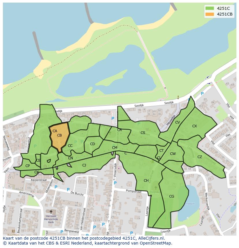 Afbeelding van het postcodegebied 4251 CB op de kaart.