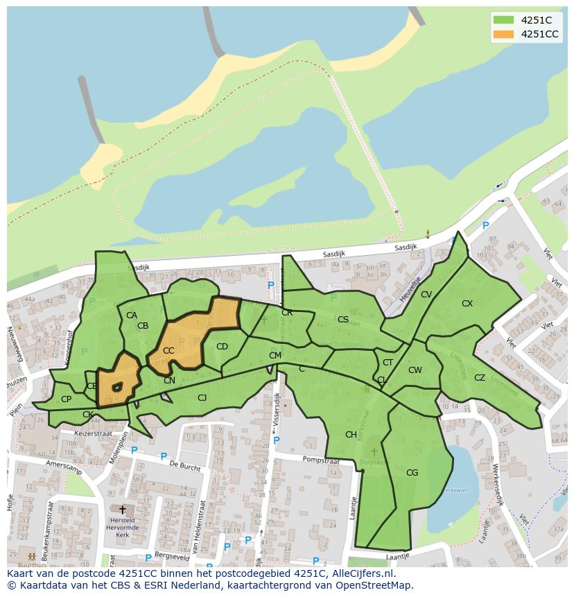 Afbeelding van het postcodegebied 4251 CC op de kaart.
