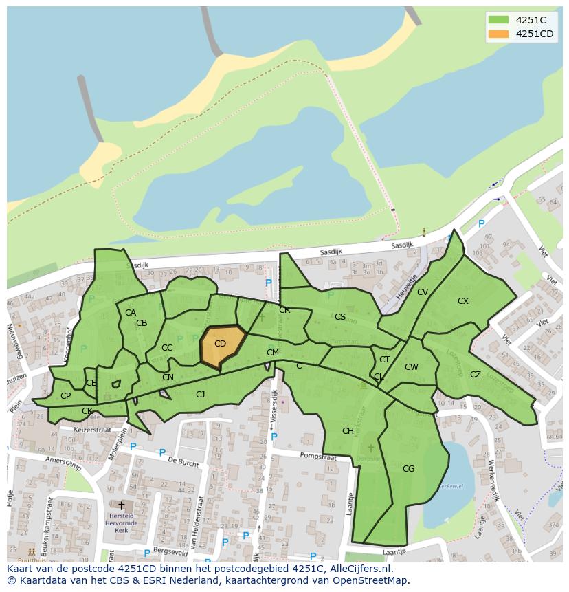Afbeelding van het postcodegebied 4251 CD op de kaart.