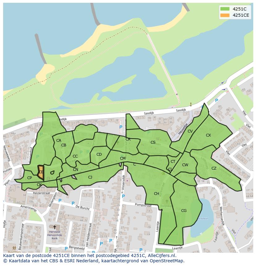 Afbeelding van het postcodegebied 4251 CE op de kaart.
