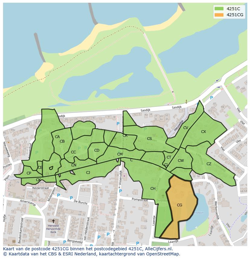 Afbeelding van het postcodegebied 4251 CG op de kaart.