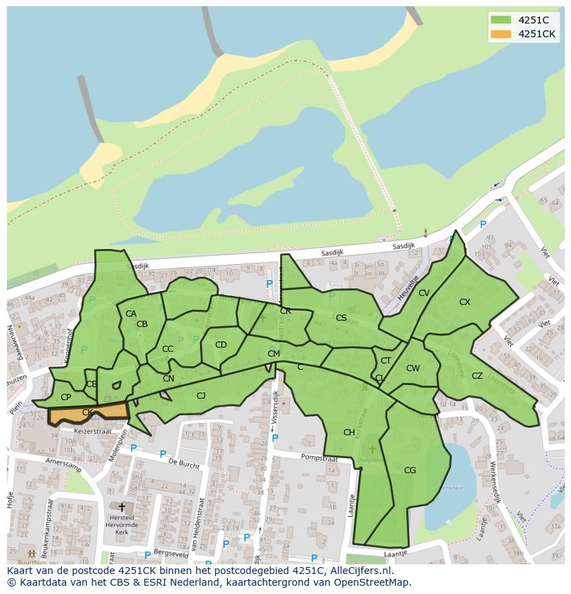 Afbeelding van het postcodegebied 4251 CK op de kaart.