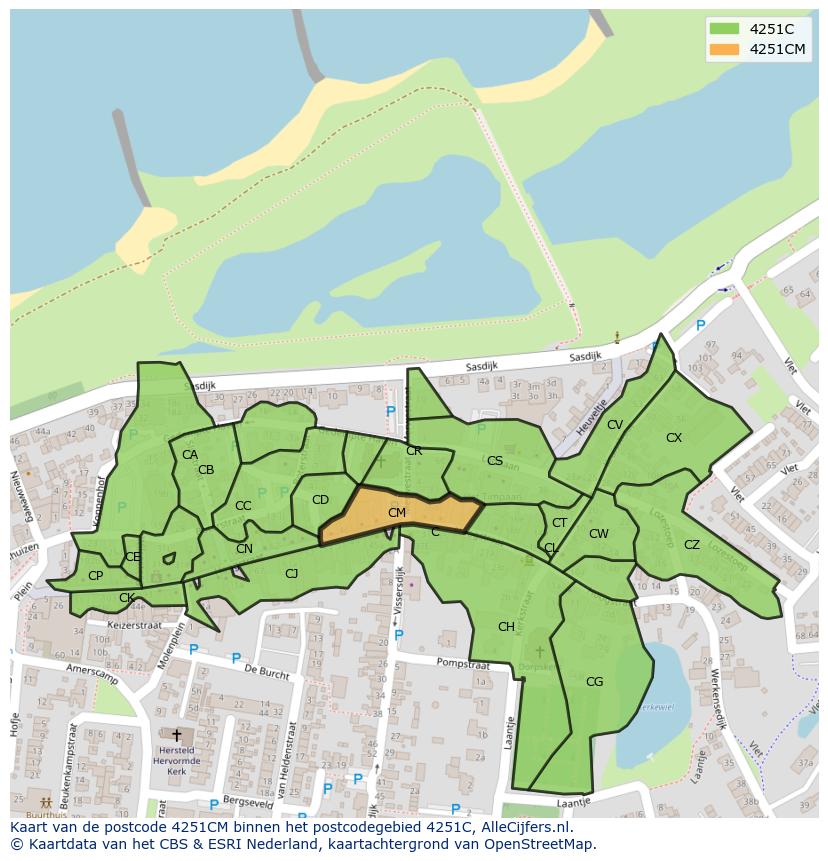 Afbeelding van het postcodegebied 4251 CM op de kaart.