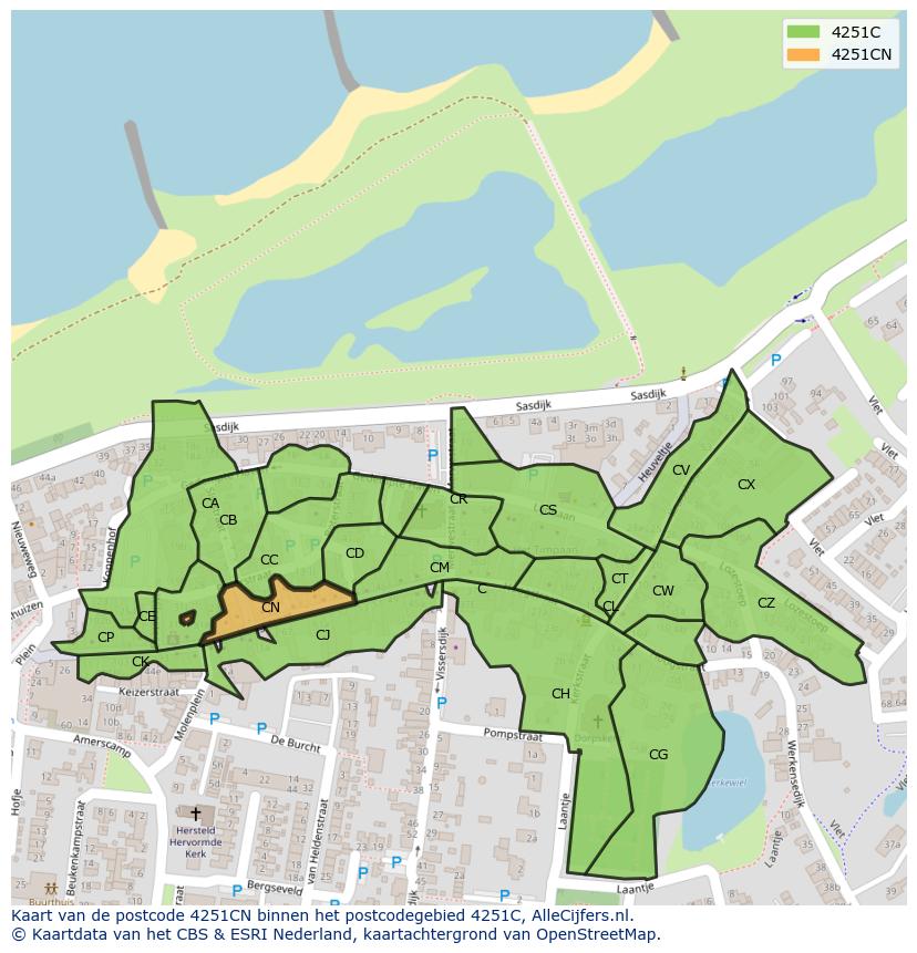 Afbeelding van het postcodegebied 4251 CN op de kaart.