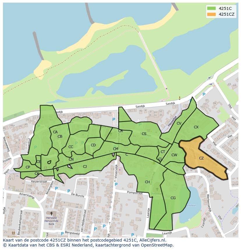Afbeelding van het postcodegebied 4251 CZ op de kaart.