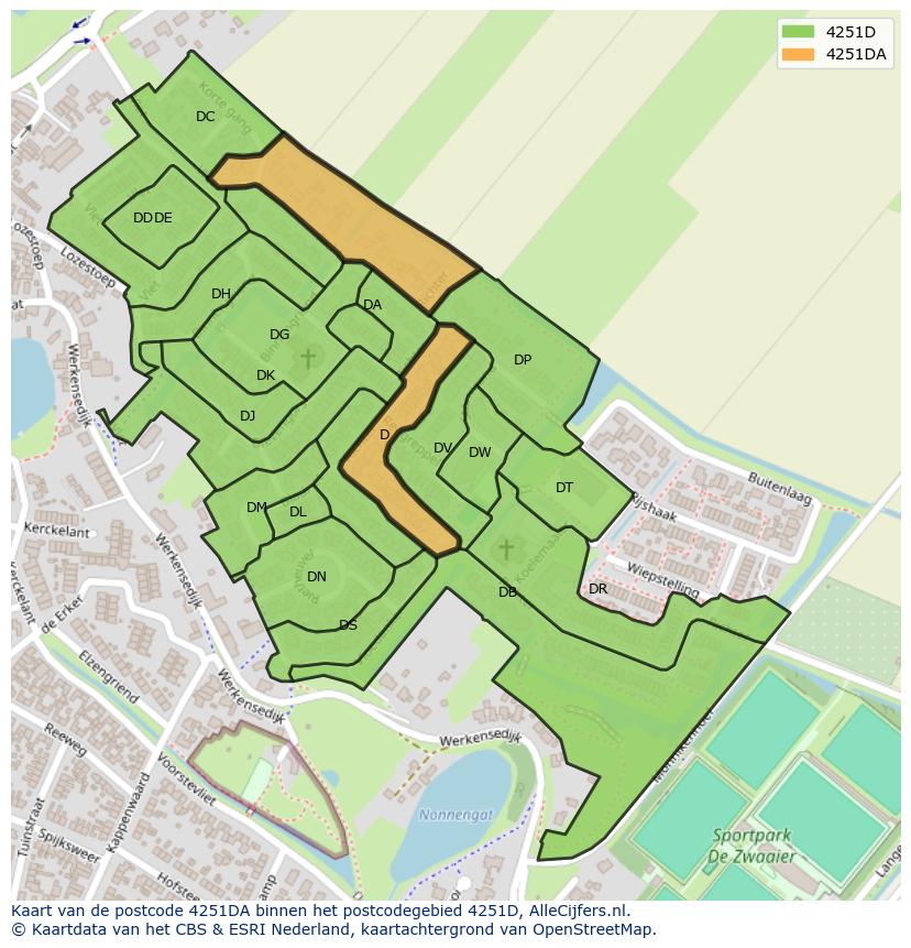 Afbeelding van het postcodegebied 4251 DA op de kaart.