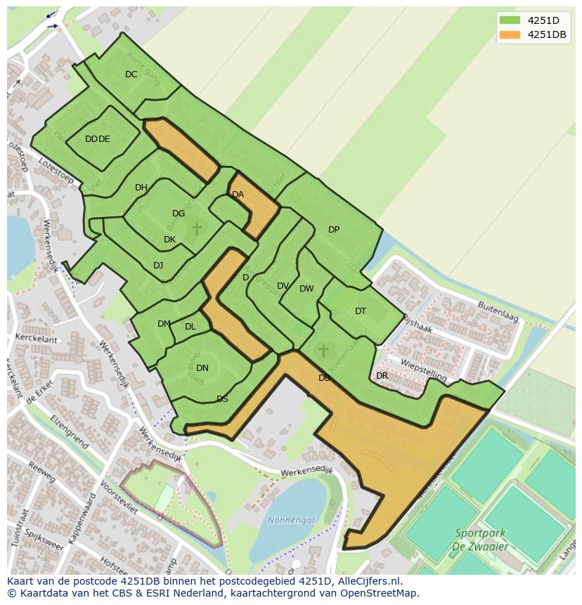 Afbeelding van het postcodegebied 4251 DB op de kaart.
