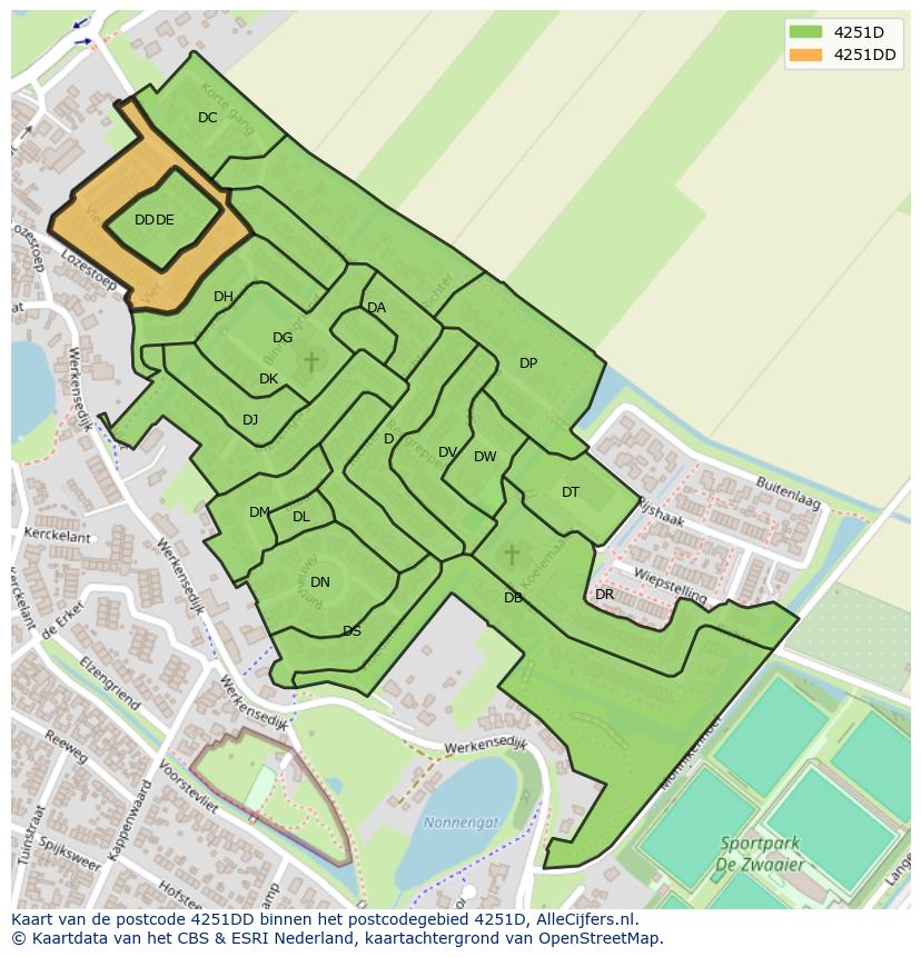 Afbeelding van het postcodegebied 4251 DD op de kaart.