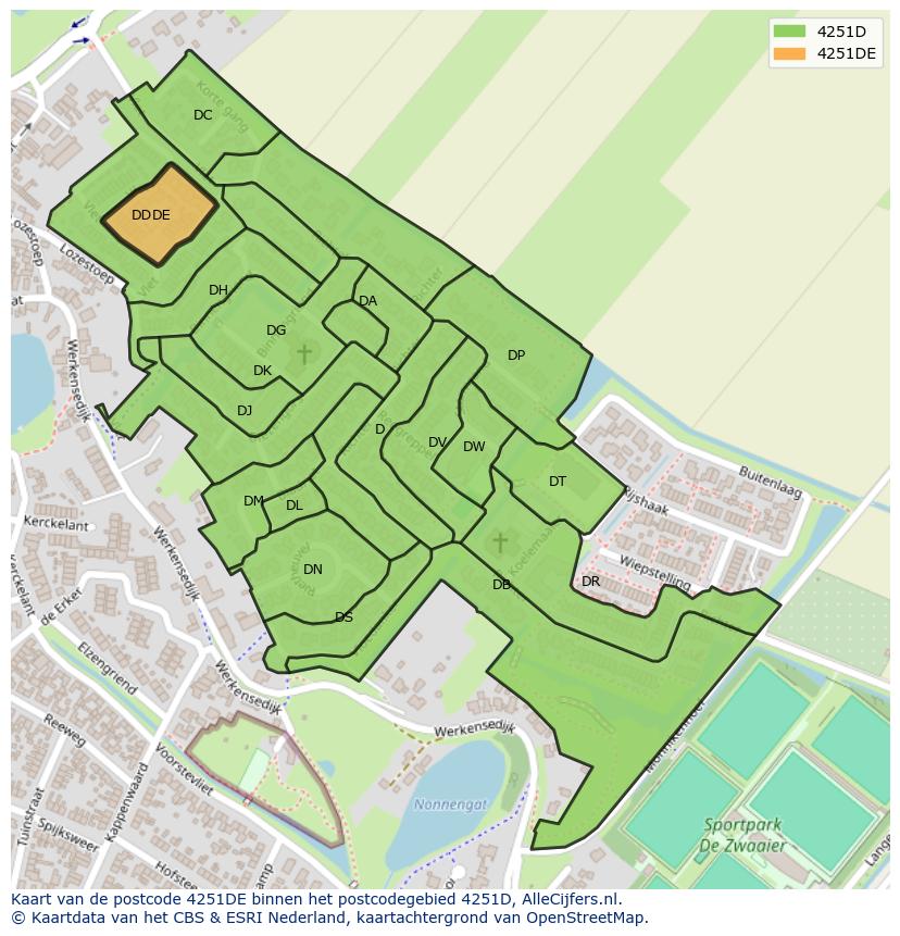 Afbeelding van het postcodegebied 4251 DE op de kaart.