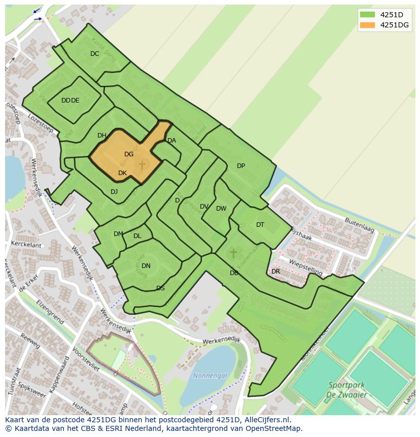 Afbeelding van het postcodegebied 4251 DG op de kaart.