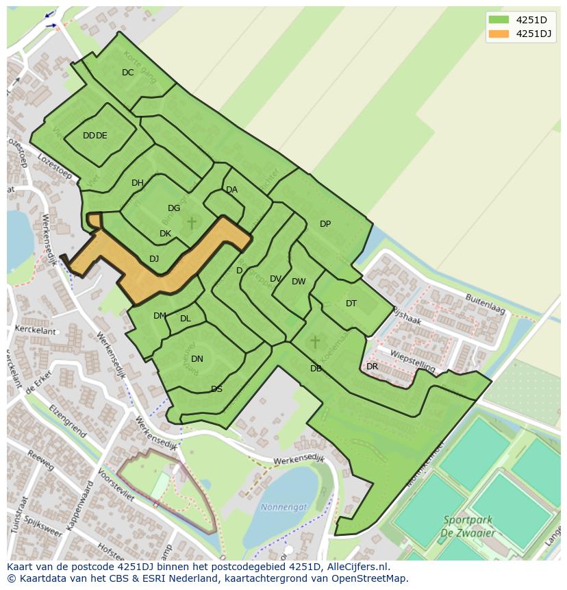 Afbeelding van het postcodegebied 4251 DJ op de kaart.
