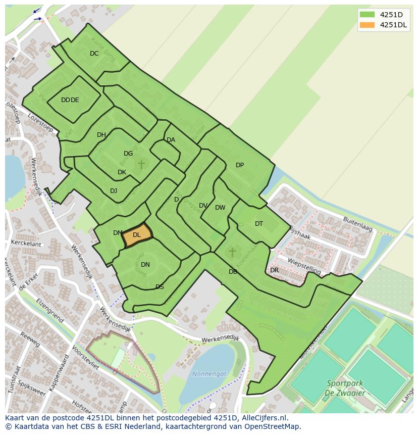 Afbeelding van het postcodegebied 4251 DL op de kaart.
