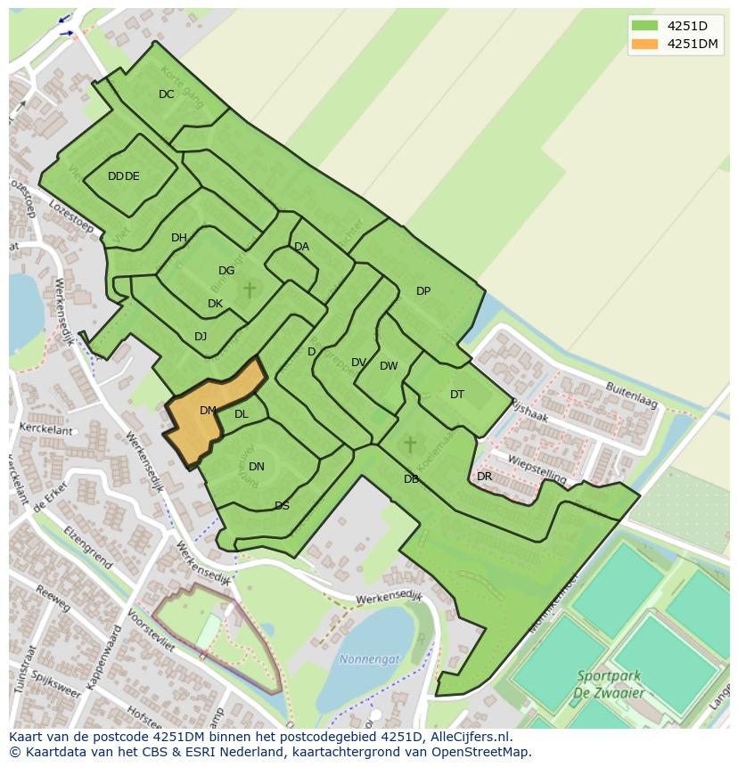 Afbeelding van het postcodegebied 4251 DM op de kaart.