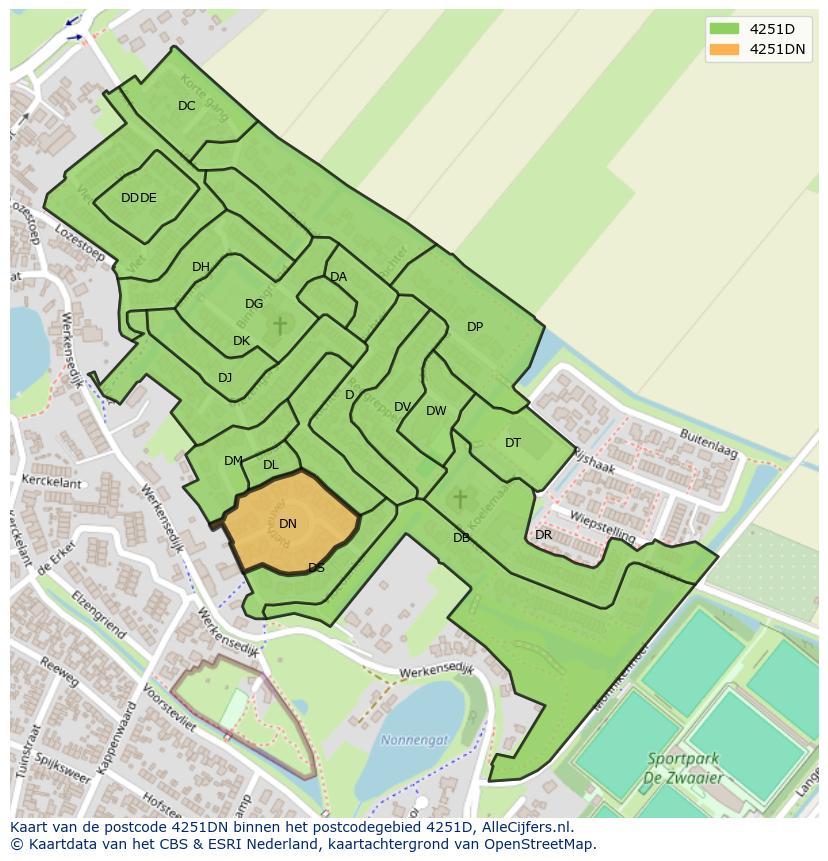 Afbeelding van het postcodegebied 4251 DN op de kaart.