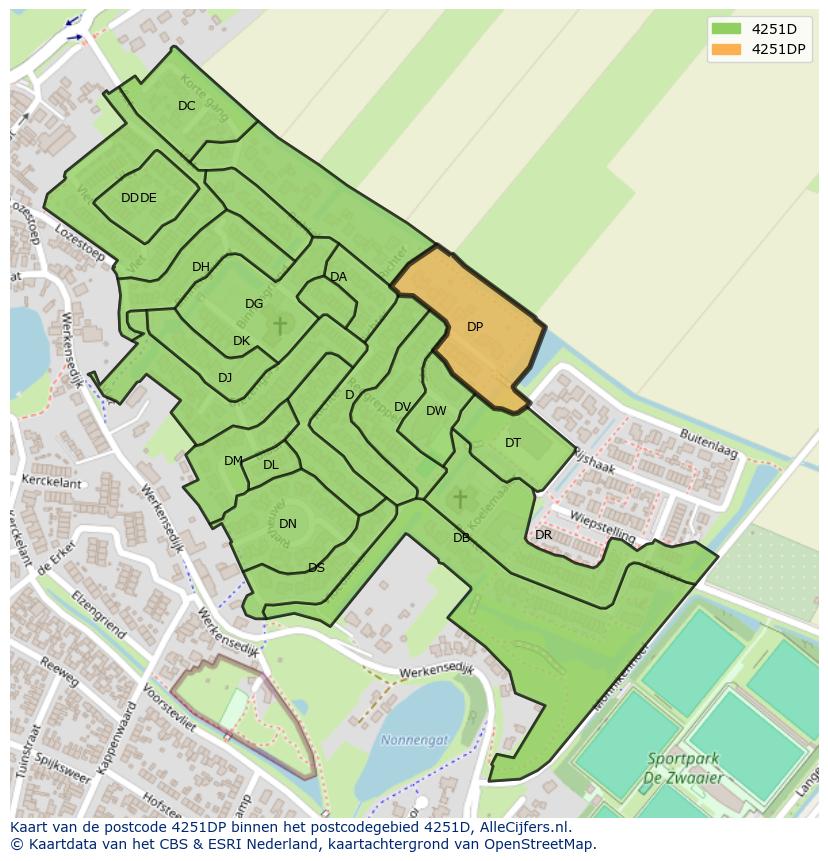 Afbeelding van het postcodegebied 4251 DP op de kaart.