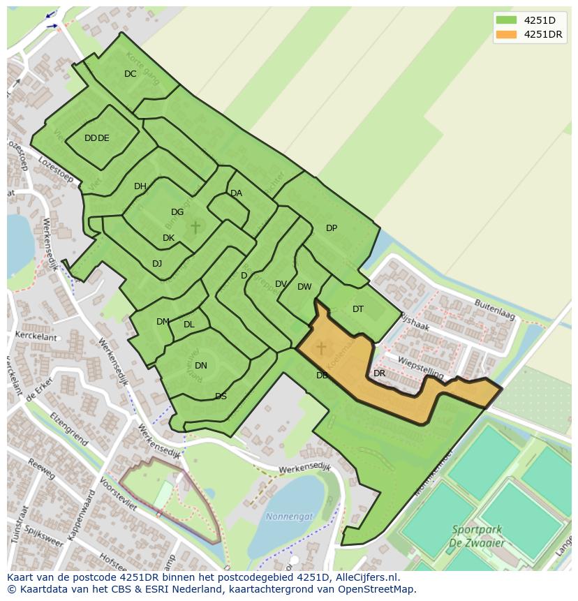 Afbeelding van het postcodegebied 4251 DR op de kaart.
