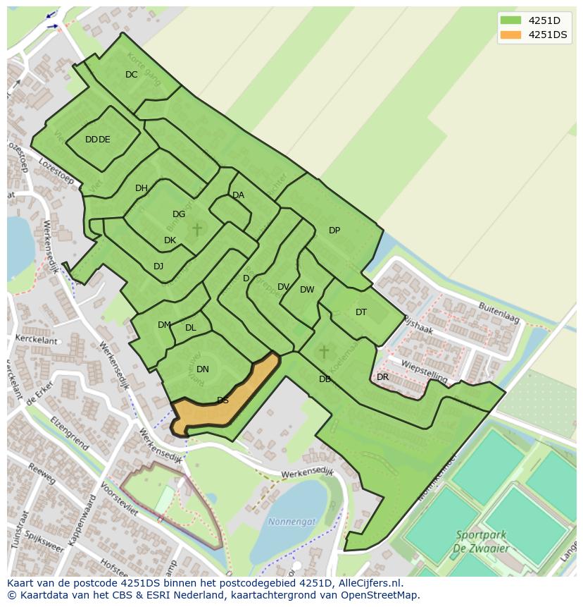 Afbeelding van het postcodegebied 4251 DS op de kaart.