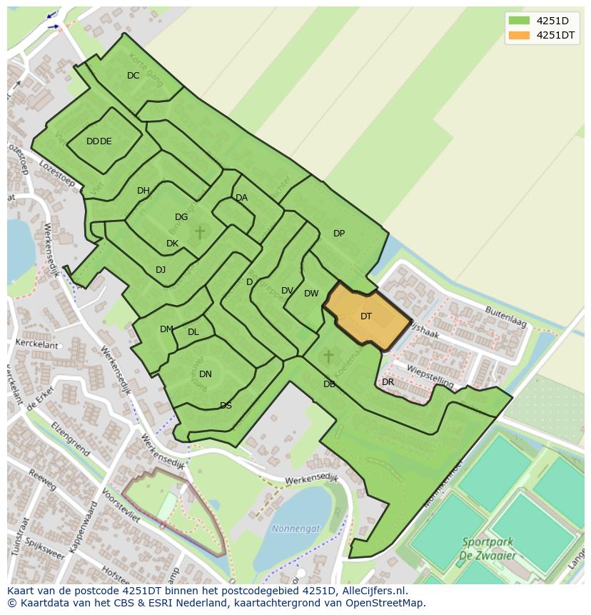 Afbeelding van het postcodegebied 4251 DT op de kaart.