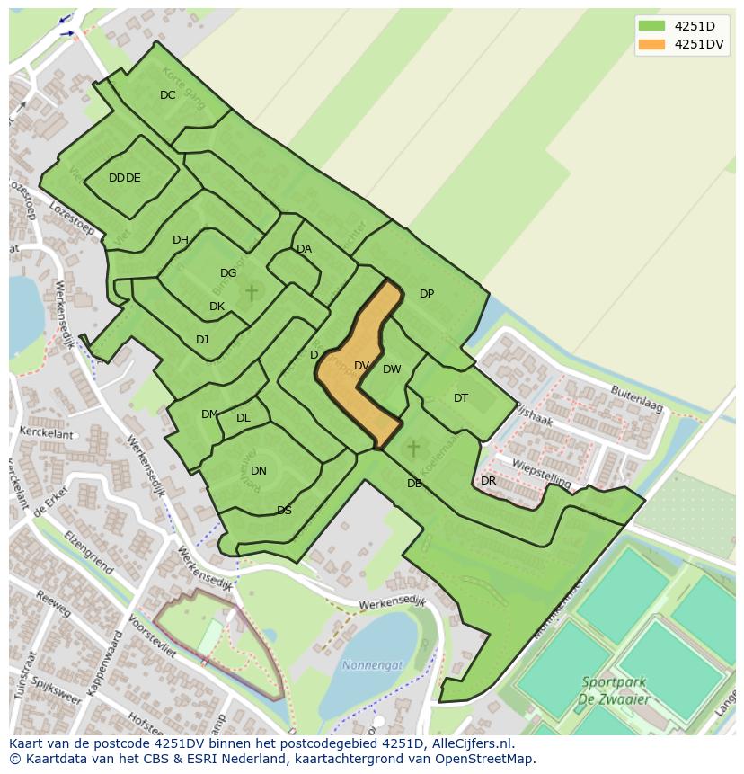 Afbeelding van het postcodegebied 4251 DV op de kaart.