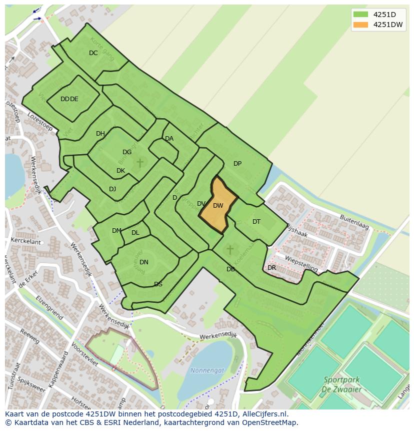 Afbeelding van het postcodegebied 4251 DW op de kaart.